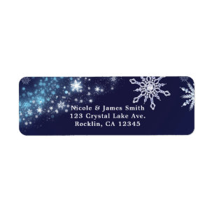 Winter Wonderland Blauw & Wit Glitterende Sneeuwvl Etiket