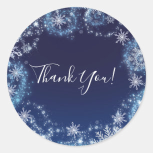 Winter Wonderland Blauw & Witte Sneeuwvlokken Favo Ronde Sticker