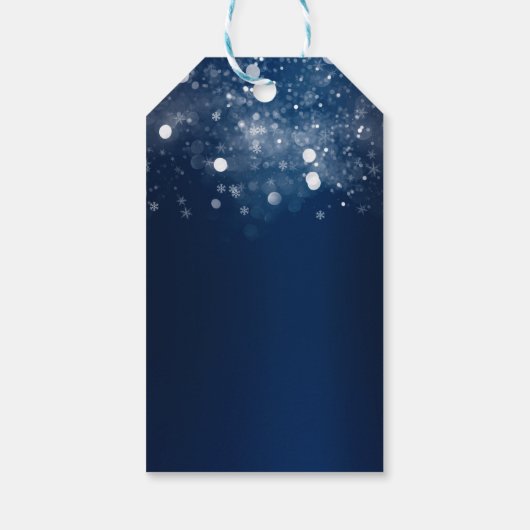 Winter Wonderland Blauw Zilveren Glitter Lichtjes Cadeaulabel (Achterkant)