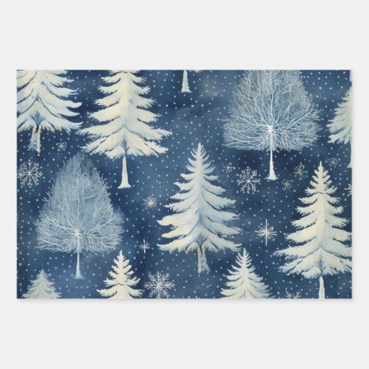 Winter Wonderland: Blauwe en witte kerstboom Inpakpapier Vel (Voorkant 3)