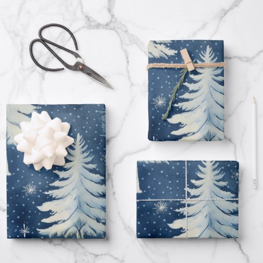 Winter Wonderland: Blauwe en witte kerstboom Inpakpapier Vel (Voorkant)