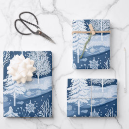 Winter Wonderland: Blauwe en witte kerstboom Inpakpapier Vel