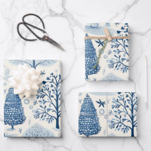 Winter Wonderland: Blauwe en witte kerstboom Inpakpapier Vel