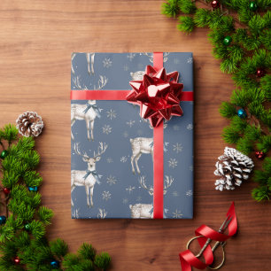 Winter Wonderland Blauwe Herten Sneeuwvlokken Kers Cadeaupapier