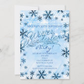 Winter Wonderland Blauwe Sneeuwvlokken Feest Uitno Kaart (Voorkant)