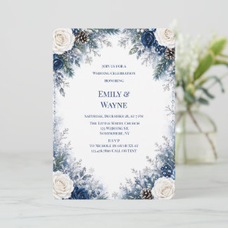 Winter Wonderland Blauwe & Witte Rozen Bruiloft Kaart