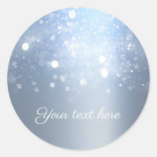 Winter Wonderland Blauwe Zilveren Glitterende Lich Ronde Sticker