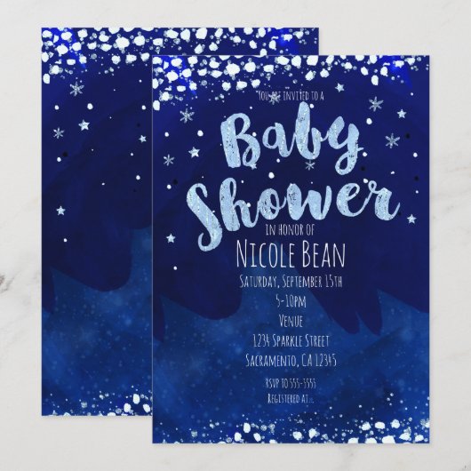 Winter Wonderland Blue Baby Shower Invitations (Devant / Derrière)