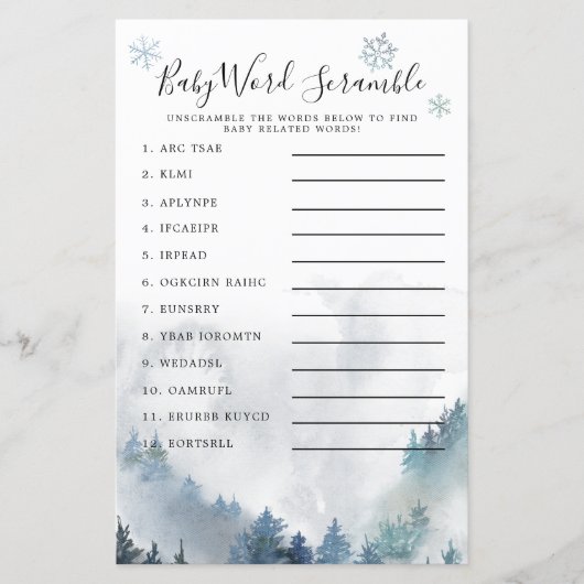 Winter Wonderland Blue Baby Word Scramble Game (Voorkant)