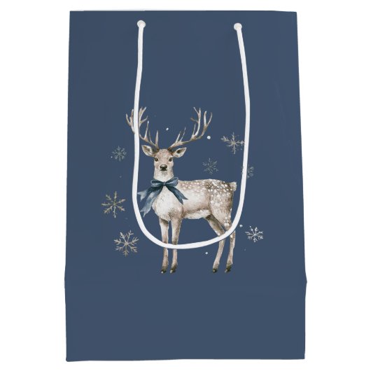 Winter Wonderland Blue Deer Snowflakes Christmas Medium Cadeauzakje (Achterkant)