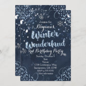 Winter Wonderland Blue Elegant Party Uitnodigingen (Voorkant / Achterkant)