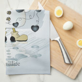 Winter Wonderland Blue Heart Snowmen Theedoek (Quarter Fold)