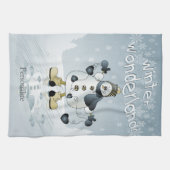 Winter Wonderland Blue Heart Snowmen Theedoek (Horizontaal)