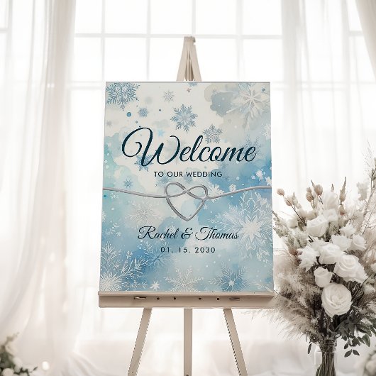 Winter Wonderland Blue Mariage Affiche de bienvenu