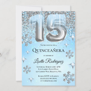 Winter Wonderland Blue Silver Balloons Quinceanera Kaart