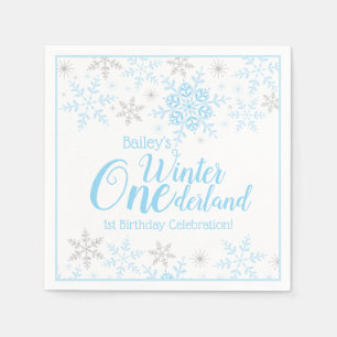 Winter Wonderland Blue Silver Glitter 1e verjaarda Servet