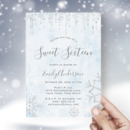 Winter Wonderland Blue Silver Snow Ice Sweet 16 Kaart