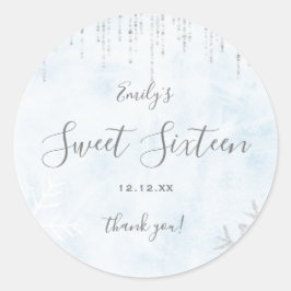 Winter Wonderland Blue Silver Snow Ice Sweet 16 Ronde Sticker