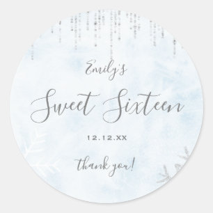 Winter Wonderland Blue Silver Snow Ice Sweet 16 Ronde Sticker