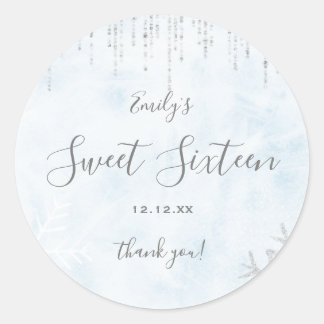 Winter Wonderland Blue Silver Snow Ice Sweet 16 Ronde Sticker
