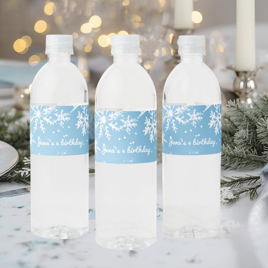 Winter Wonderland Blue Snowflake Waterfles Etiket