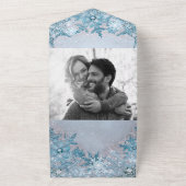 Winter Wonderland Blue Snowflakes Weddenschap All In One Uitnodiging (Buitenkant)
