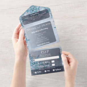Winter Wonderland Blue Snowflakes Weddenschap All In One Uitnodiging