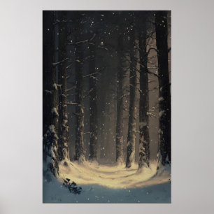 Winter Wonderland Bos Muur Kunst Besneeuwd Woud Poster