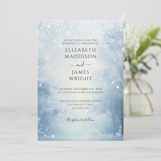 Winter Wonderland Bos QR Code Bruiloft Kaart (Staand voorkant)