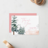 Winter Wonderland Carte de remerciements rose (Devant/Arrière en situation)
