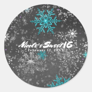 Winter Wonderland Chalk Blauwgroen & Paarse Douane Ronde Sticker