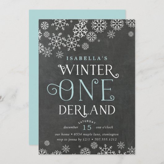 Winter Wonderland Chalkboard Premier Invitation d' (Devant / Derrière)