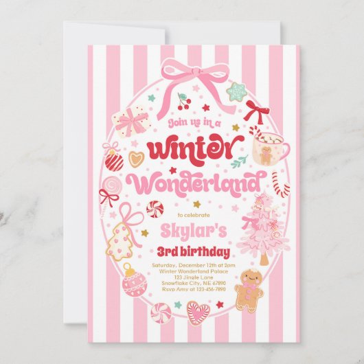 Winter Wonderland Christmas Coquette Bow Birthday Kaart (Voorkant)