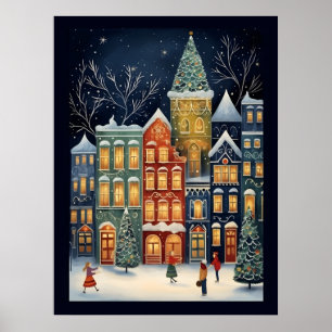 Winter Wonderland Cityscape Jote affiche de Noël