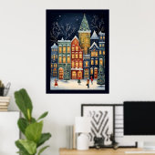 Winter Wonderland Cityscape Schattige Kerst Poster (Thuiskantoor)