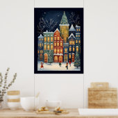 Winter Wonderland Cityscape Schattige Kerst Poster (Keuken)
