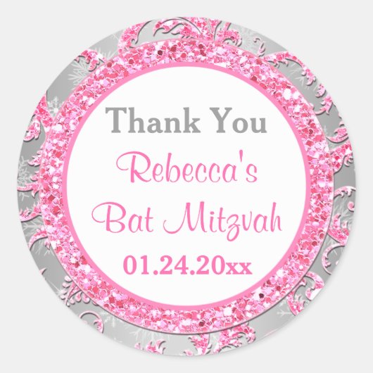 Winter Wonderland Damask Bat Mitzvah Sticker 3 (Voorkant)