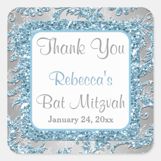 Winter Wonderland Damask Bat Mitzvah Sticker 4 (Voorkant)