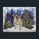 Winter Wonderland Deer et Christmas Tree carte pos<br><div class="desc">Cette carte postale hivernale de vacances merveilleuse présente une scène de neige avec cerf blanc et un sapin de Noël. J'ai créé cette carte postale de Noël à partir d'une de mes photos originales dans l'arrière - plan puis j'ai ajouté deux illustrations découpées de cerf blanc, d'un sapin de Noël...</div>