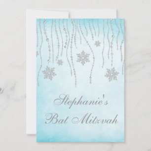 Winter Wonderland Diamond Snowflakes Bat Mitzvah Kaart