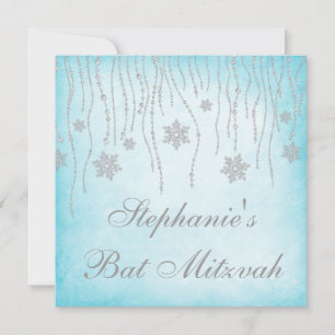 Winter Wonderland Diamond Snowflakes Bat Mitzvah Kaart
