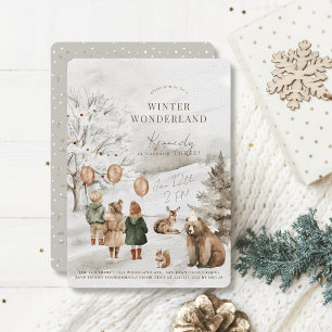 Winter Wonderland Dieren & Kids Verjaardag Kaart