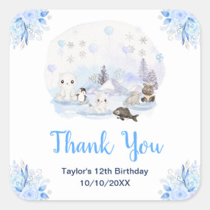Winter Wonderland Dieren Verjaardagsfeest Bedankt Vierkante Sticker