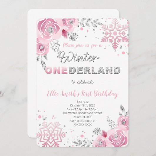 Winter Wonderland First Birthday Invitation (Devant / Derrière)