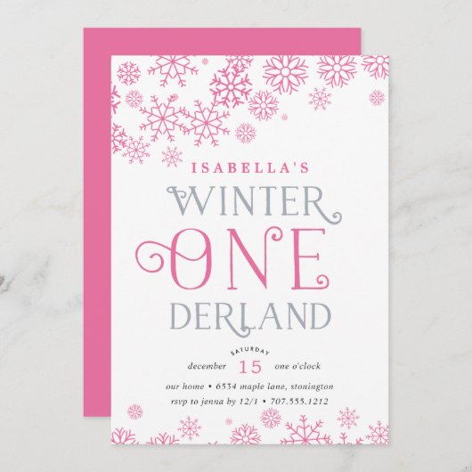 Winter Wonderland First Birthday Party Invitation (Devant / Derrière)