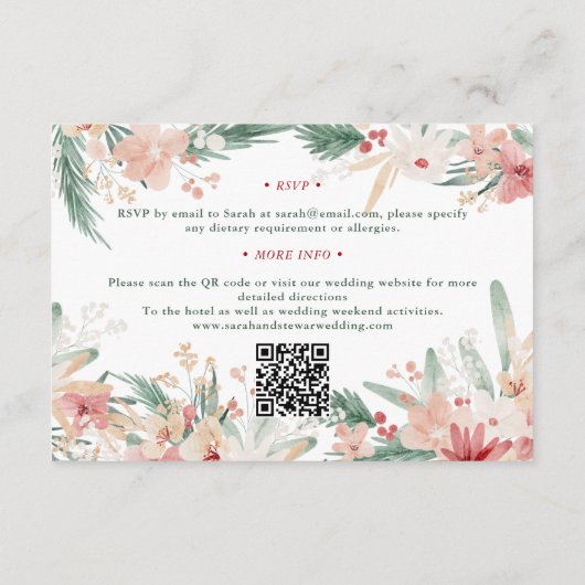 Winter Wonderland Floral Christmas Wedding Details Informatiekaartje (Achterkant)