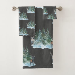 Winter Wonderland Forest Antlers Pine Trees Bad Handdoek