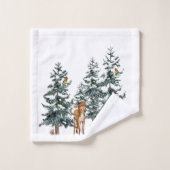 Winter Wonderland Forest Deer Pine Trees Bad Handdoek (Wasdoekje)