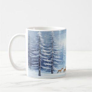 Winter Wonderland Forest Mug with Snow and Deer