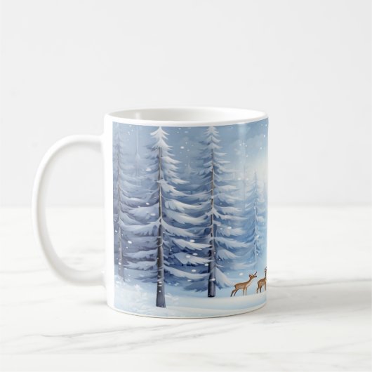 Winter Wonderland Forest Mug with Snow and Deer (Gauche)
